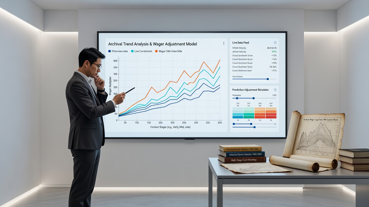 Historical sports data archives displayed on digital interfaces used for analyzing multi-stage athletic contest trends