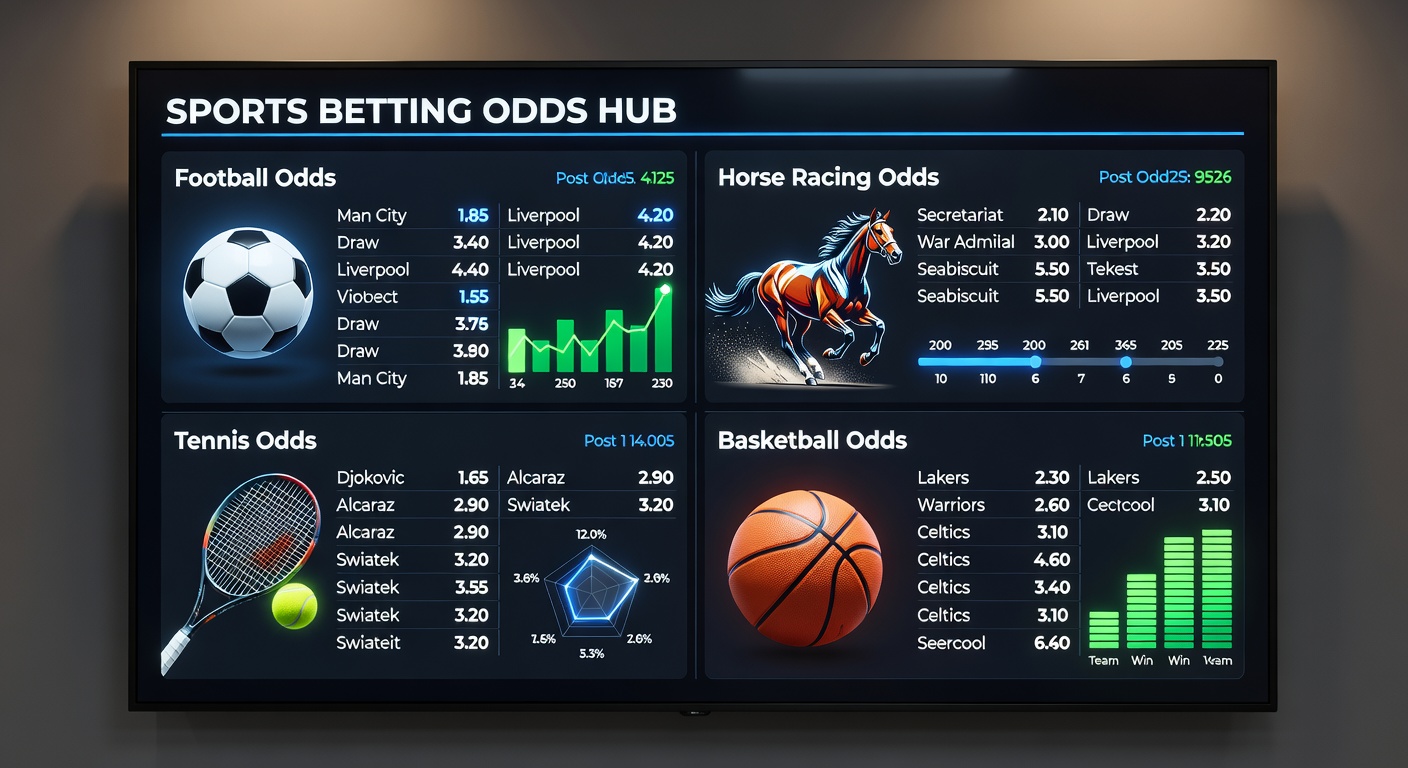 Close-up of betting interface displaying live odds fluctuations for horse racing leaders, cricket powerplay runs, and tennis serve stats during an intense match