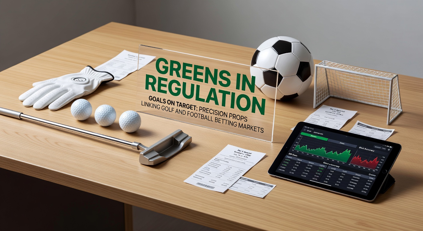 Split image showing a golf green approach and a football shot on target hitting the net, highlighting linked precision betting opportunities