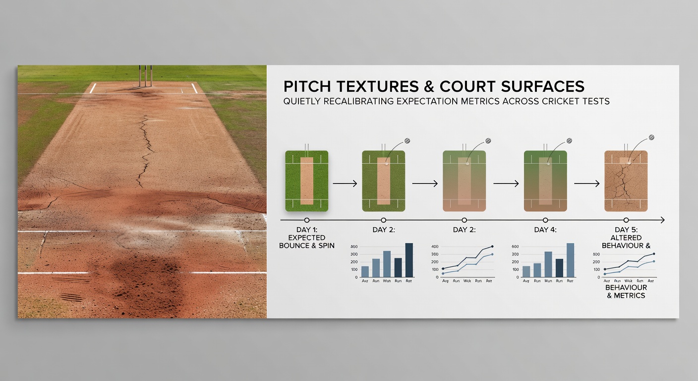 Split view showing cricket bowlers on a textured pitch and tennis players on contrasting court surfaces during live matches