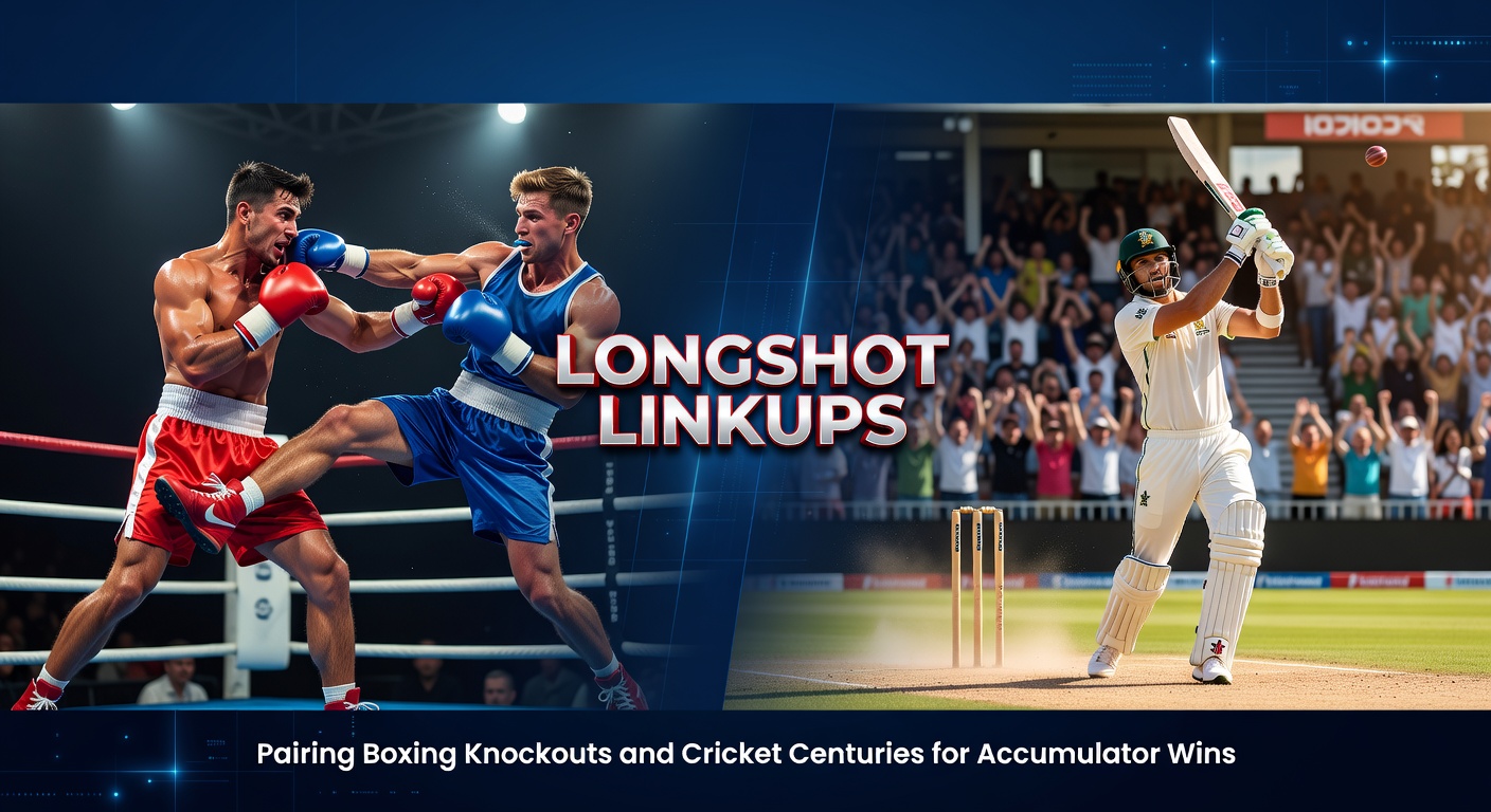 Dynamic graphic showing a boxer delivering a knockout punch alongside a cricketer celebrating a century milestone, symbolizing high-odds accumulator potential