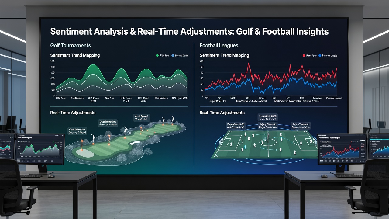 Football stadium scene with overlaid sentiment trend lines during a live match