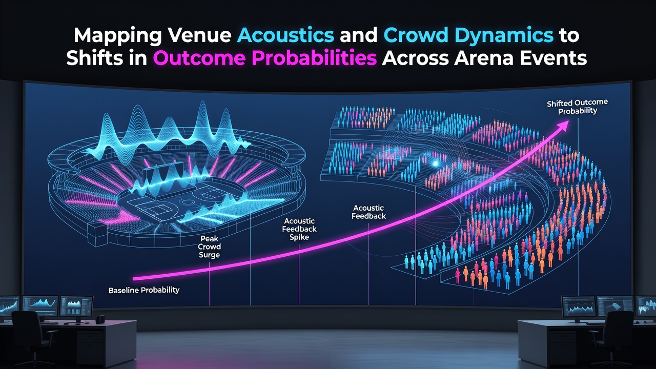 Acoustic mapping equipment positioned around an arena seating bowl during a live event