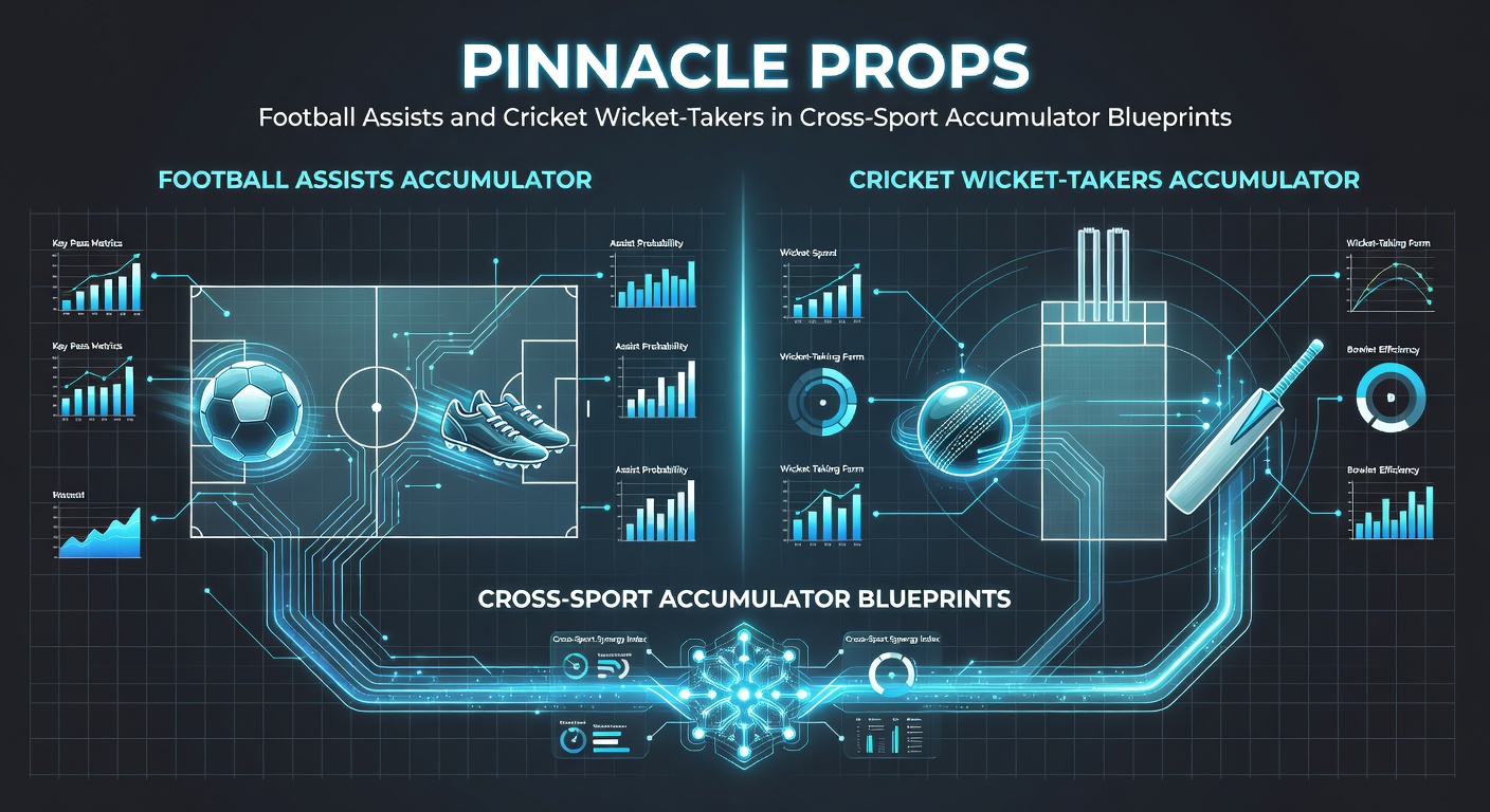 A dynamic split-image showing a football player delivering a precise assist pass on one side and a cricket bowler celebrating a wicket on the other, highlighting cross-sport prop betting action