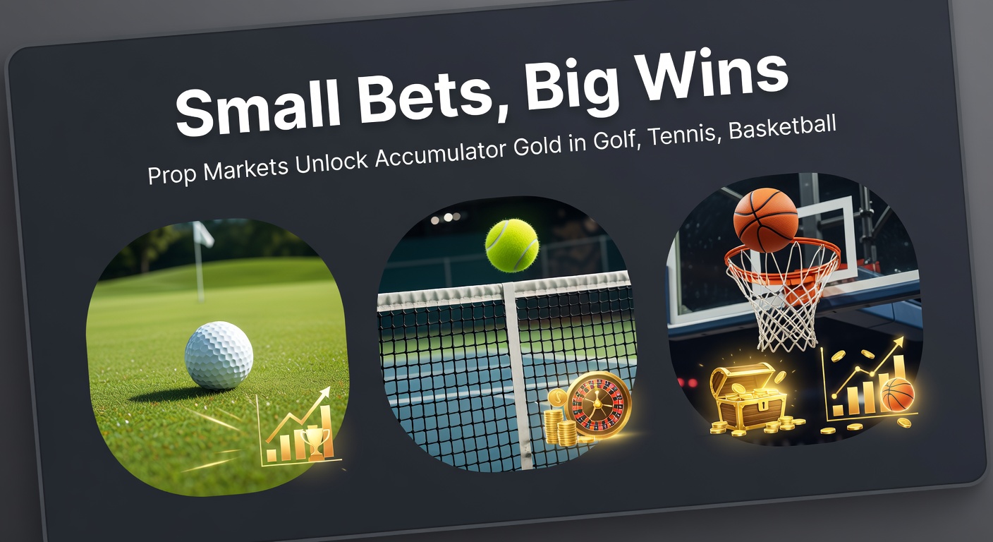 Collage of a golfer sinking a birdie putt, a tennis player unleashing an ace serve, and a basketball star draining a three-pointer, highlighting prop bet action across sports