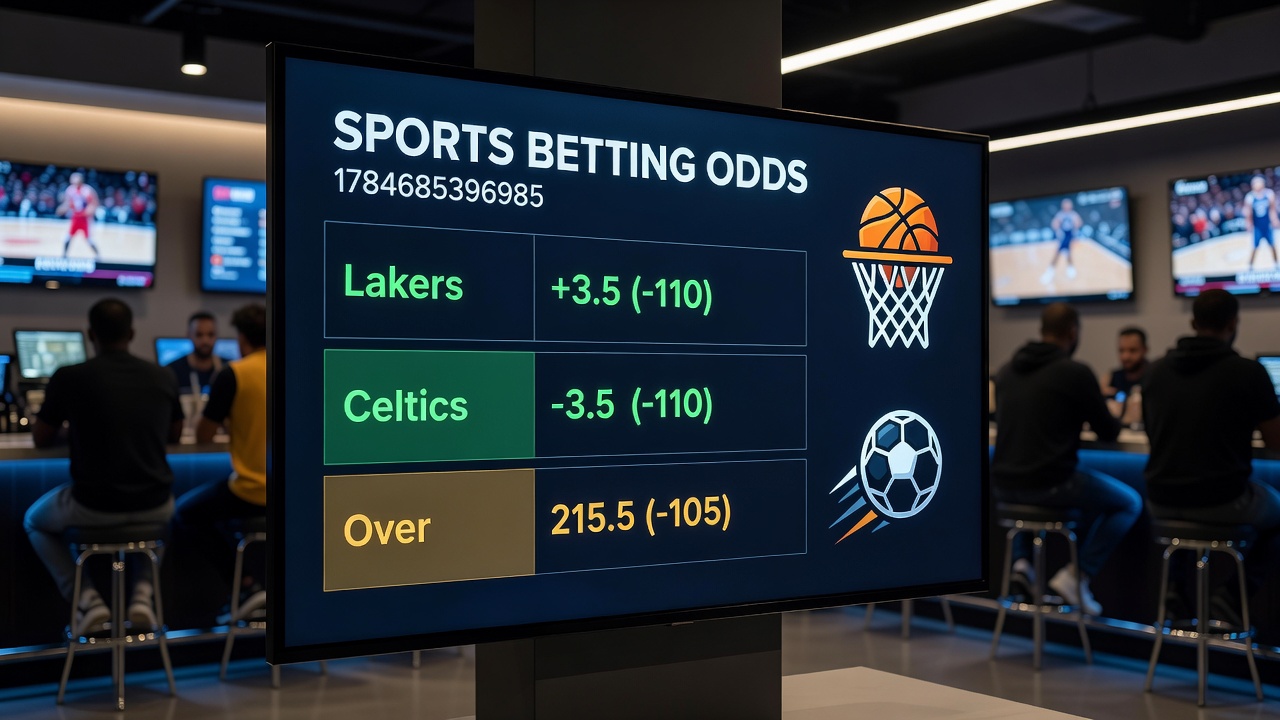 Analyst reviewing betting market data on multiple screens during a live event